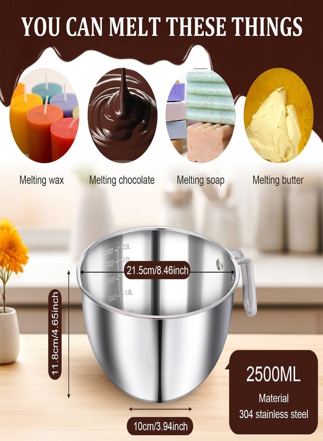 wutfuooo 304 Stainless Steel Double Boiler Set - 2.6QT Melting Bowl with Scale and Handle - 4.2QT Dual-Handle Pot - Stackable Water Bath Melting Pot Set for Butter, Chocolate, Wax, Sugar, Candle - Image 3